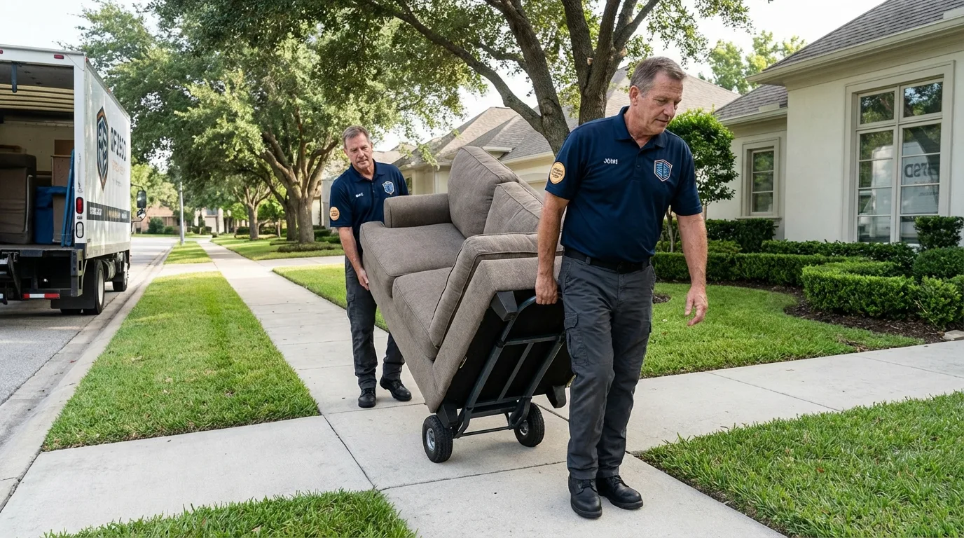 Local residential moving crew loading furniture in Paramount, CA